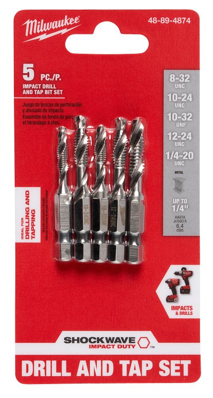 MILWAUKEE Milwaukee SHOCKWAVE 48-89-4874 Drill and Tap Bit Set, Twist Flute, Steel