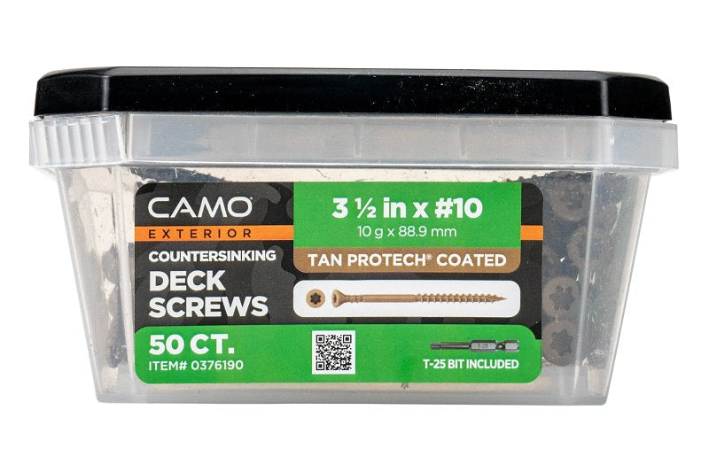 CAMO Camo 0376190 Deck Screw, #10 Thread, 3-1/2 in L, Coarse Thread, Flat Head, Star Drive, Type 17 Slash Point, Carbon Steel TOOLS CAMO