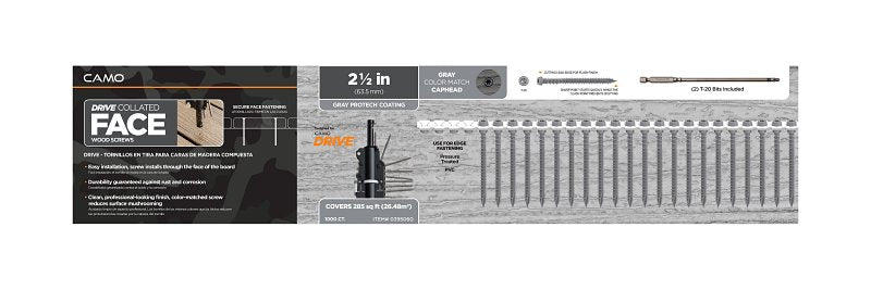 CAMO Camo 0395060 Deck Screw, Gray, #10 Thread, 2-1/2 in L, Flat Head, T20 Drive, Steel, 1000/PK AUTOMOTIVE CAMO