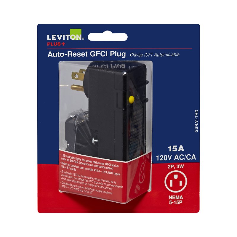 LEVITON Leviton R51-GSRA1-THD Plug, 2-Pole, 15 A, 120 V, NEMA: NEMA 5-15, Black ELECTRICAL LEVITON