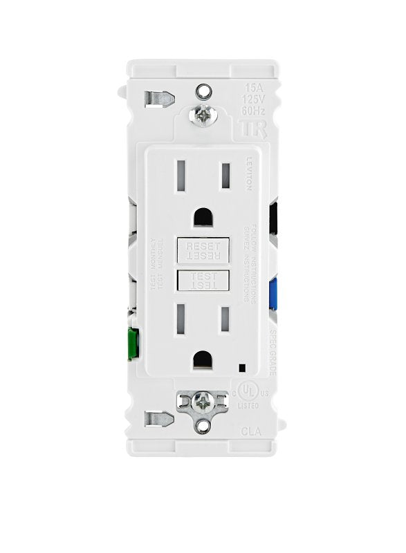 LEVITON Leviton Lever Edge EGFT1-W GFCI Outlet, 125 V, 15 A, Solid Copper, Stranded Wiring, White ELECTRICAL LEVITON