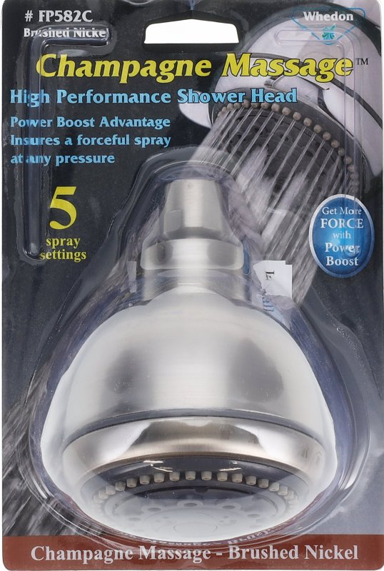 WHEDON PRODUCTS Whedon FP582C Showerhead, 2 gpm, 1/2 in Connection, 5 -Spray Function, Plastic, Brushed Nickel, 3-1/2 in L, 5.1 in W PLUMBING, HEATING & VENTILATION WHEDON PRODUCTS