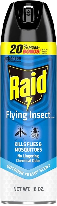RAID Raid 03725 Flying Insect Killer, Compressed Gas, Spray Application, Indoors, Outdoors, 20 oz Aerosol Can