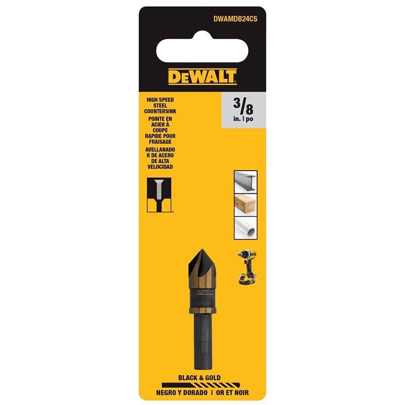 DEWALT DEWALT BLACK & GOLD Series DWAMDB24CS Countersink Drill Bit, 3/8 in Dia, 1-3/5 in OAL, 5-Flute, 1/4 in Dia Shank
