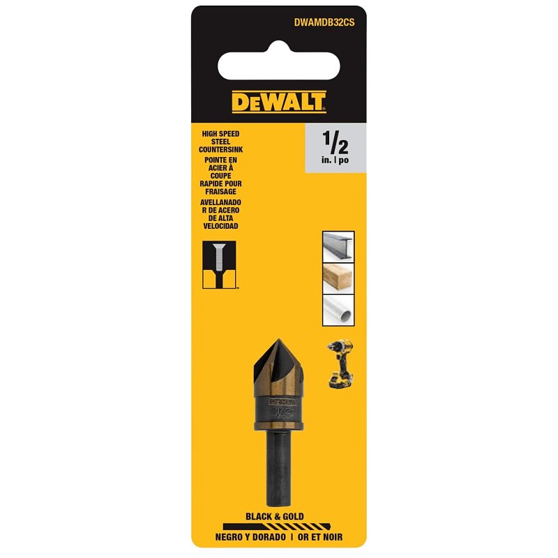 DEWALT DEWALT BLACK & GOLD Series DWAMDB32CS Countersink Drill Bit, 1/2 in Dia, 1-7/10 in OAL, 5-Flute, 1/4 in Dia Shank