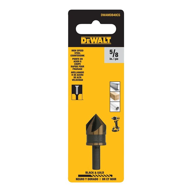 DEWALT DEWALT BLACK & GOLD Series DWAMDB40CS Countersink Drill Bit, 5/8 in Dia, 5-Flute, 1/4 in Dia Shank, Round Shank