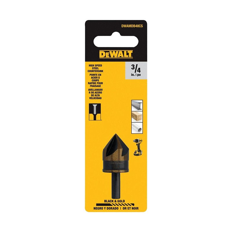 DEWALT DEWALT BLACK & GOLD Series DWAMDB48CS Countersink Drill Bit, 3/4 in Dia, 5-Flute, 1/4 in Dia Shank, Round Shank