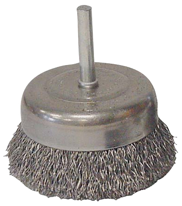 WEILER Weiler 36030 Wire Cup Brush, 3 in Dia, 1/4 in Arbor/Shank, 0.014 in Dia Bristle, Carbon Steel Bristle TOOLS WEILER