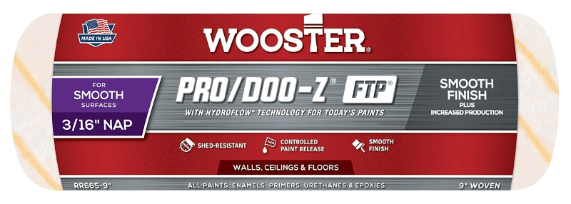 WOOSTER BRUSH Wooster RR665-9 Roller Cover, White, 3/16 in Thick Nap, 9 in L