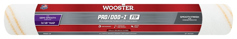 WOOSTER BRUSH Wooster RR665-18 Roller Cover, 3/16 in Thick Nap, 18 in L, Fabric Cover, White PAINT WOOSTER BRUSH