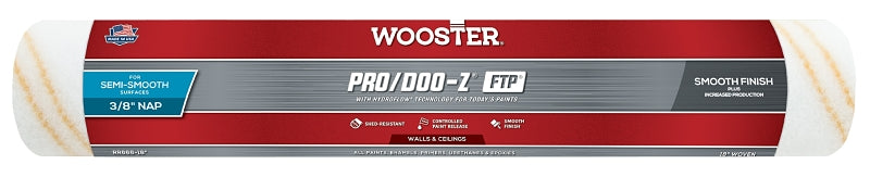 WOOSTER BRUSH Wooster RR666-18 Roller Cover, White, 3/8 in Thick Nap, 18 in L, Fabric Cover