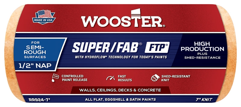WOOSTER BRUSH Wooster RR924-7 Roller Cover, 1/2 in Thick Nap, 7 in L, Knit Fabric Cover, Lager PAINT WOOSTER BRUSH