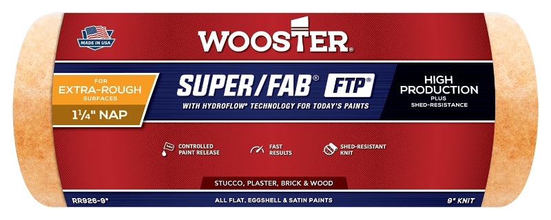 WOOSTER BRUSH Wooster RR926-9 Roller Cover, 1-1/4 in Thick Nap, 9 in L, Fabric Cover, Lager PAINT WOOSTER BRUSH