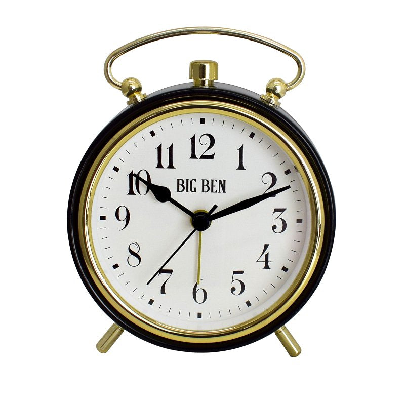 WESTCLOX Westclox 75127 Classic Top Handle Alarm Clock, AA Battery, Analog Display, Plastic Case, Black/Gold Case HOUSEWARES WESTCLOX