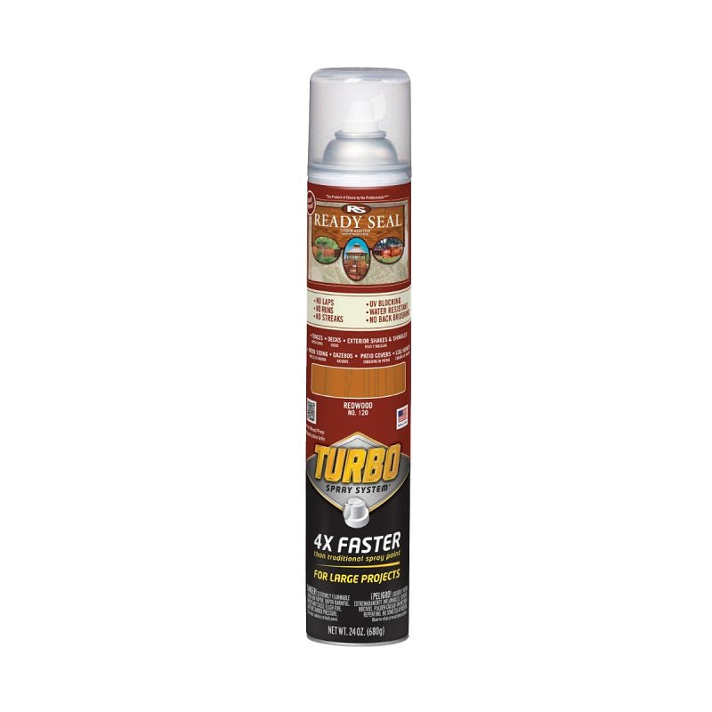 READY SEAL Ready Seal 401756 Stain With Turbo Spray System, Smooth, Redwood, 24 oz, Aerosol Can