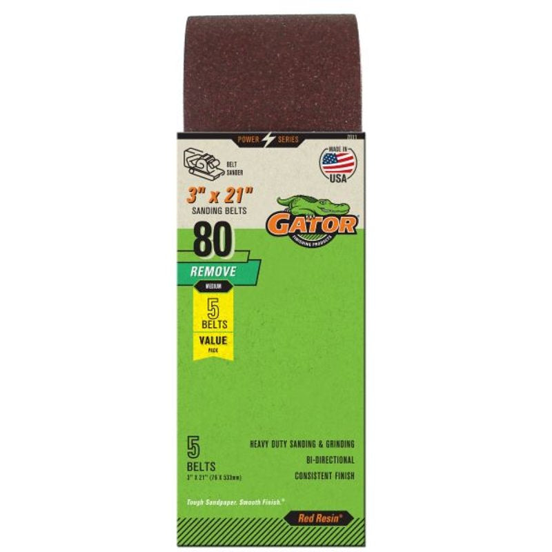 GATOR Gator Red Resin 7011 Sanding Belt, 3 in W, 21 in L, 80 Grit, Medium, Aluminum Oxide Abrasive