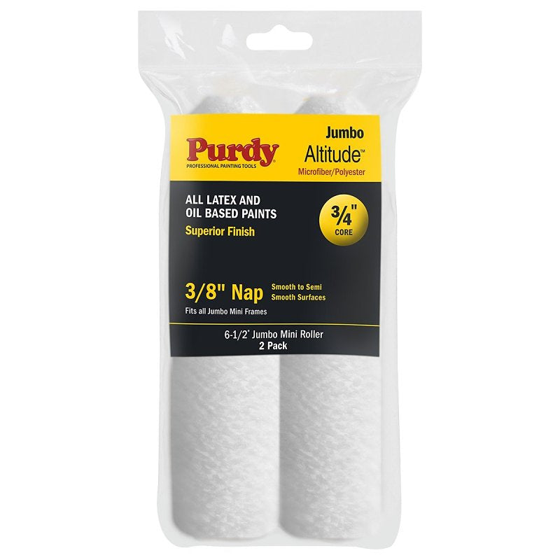 PURDY Purdy Altitude Series 14G626072 Jumbo Mini Roller Cover, 3/8 in Thick Nap, 6-1/2 in L, Microfiber/Polyester Cover, White
