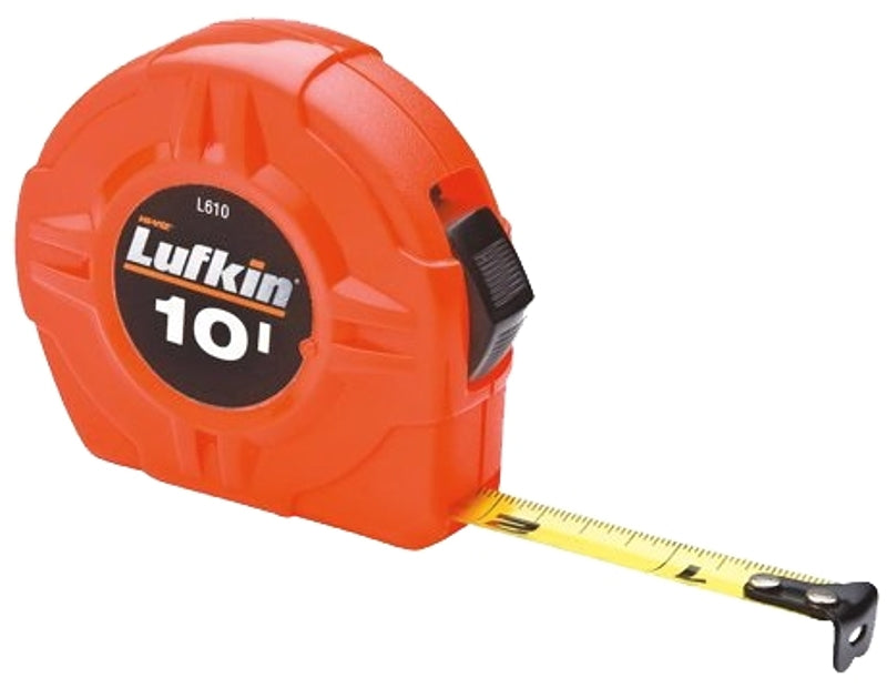 LUFKIN Crescent Lufkin Hi-Viz Series L610N Tape Measure, 10 ft L Blade, 1/2 in W Blade, Steel Blade, Plastic Case ELECTRICAL LUFKIN