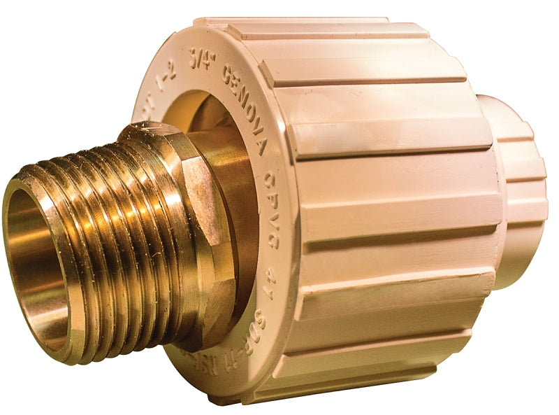 NIBCO Nibco T00340D Transition Pipe Union, 3/4 in, Slip-Joint x MIP, Brass/CPVC