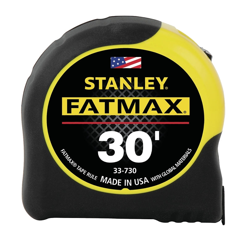 STANLEY TOOLS STANLEY 33-730 Measuring Tape, 30 ft L Blade, 1-1/4 in W Blade, Steel Blade, ABS Case, Black/Yellow Case, Yellow Blade