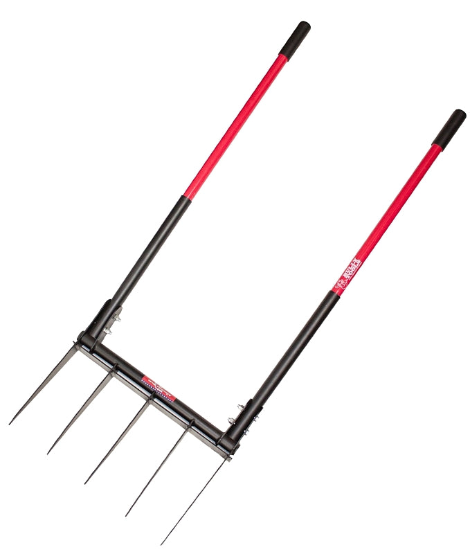BULLY TOOLS BULLY Tools 92627 Broadfork, 20 in W Tine, 11 in L Tines, Fixed Tine, 5-Tine, Steel Tine, Steel