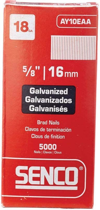 SENCO Senco AY10EAA Nail, 5/8 in L, 18, Steel, Electro-Galvanized, Brad, Slight Head, Smooth Shank