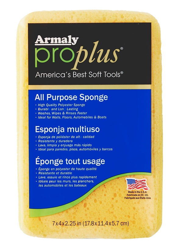 ARMALY PROPLUS Armaly ProPlus 00027 Large Economy Sponge, 7 in L, 4-1/2 in W, 2-2/5 in Thick, Polyester, Yellow AUTOMOTIVE ARMALY PROPLUS   