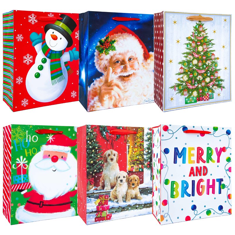 SANTAS FOREST Santas Forest 69807 Large Vertical Gift Bag, 10-1/4 in W, 12-1/2 in H, Paper, Festive HOLIDAY & PARTY SUPPLIES SANTAS FOREST   