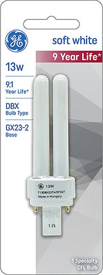 GE GE 13578 Fluorescent Tube, 13 W, T4 Lamp, GX23-2 Lamp Base, 810 Lumens, 2700 K Color Temp, Soft White Light