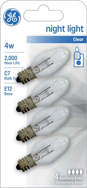 GE GE 20572 Night Light Bulb, 4 W, E12 Candelabra Lamp Base, C7 Lamp, 16 Lumens, 2000 hr Average Life ELECTRICAL GE