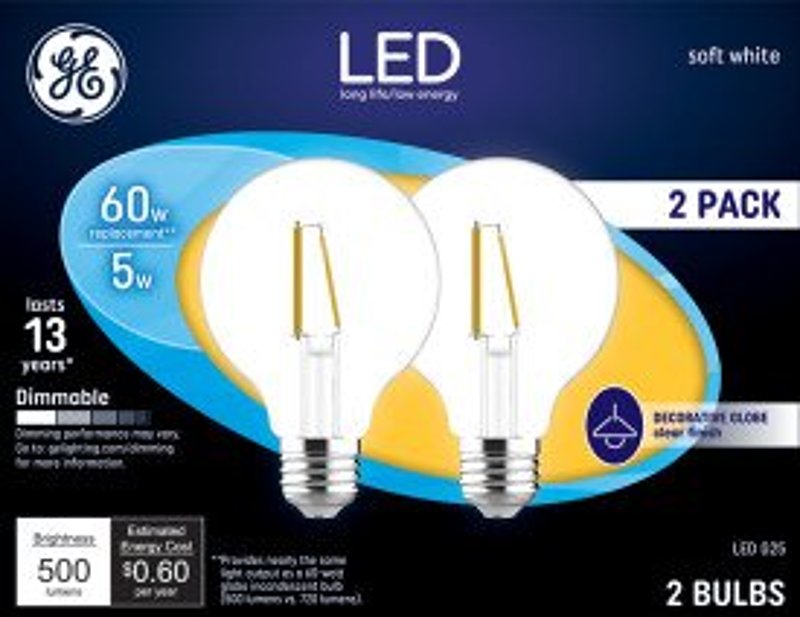 GE GE 23344 LED Bulb G25 Lamp, 60 W Equivalent, E26 Medium Lamp Base, Dimmable, Clear, Soft White Light ELECTRICAL GE