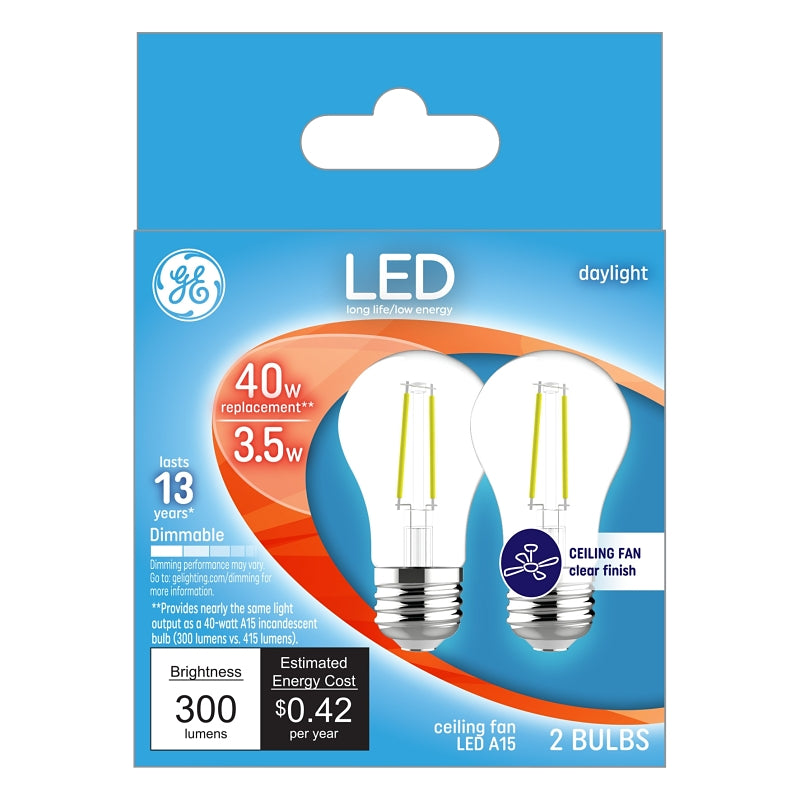 GE GE 28945 LED Bulb, General Purpose, 300 Lumens, 3.5 W, A15 Lamp, 40 W Equivalent, E26 Lamp Base, Dimmable, Daylight