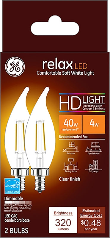 GE GE 31384 LED Bulb, General Purpose, 40 W Equivalent, E12 Lamp Base, Dimmable, Clear, Soft White Light, 2700 K Color Temp ELECTRICAL GE
