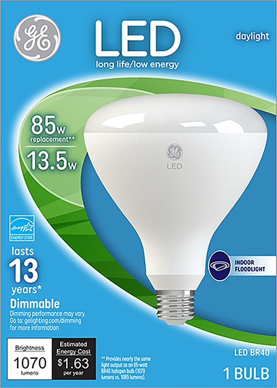 GE GE 35316 LED Bulb, Flood/Spotlight, BR40 Lamp, 85 W Equivalent, E26 Lamp Base, Dimmable, Daylight Light ELECTRICAL GE