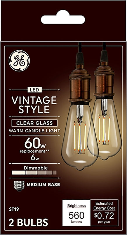GE GE Industrial Solutions 36566 LED Bulb, Decorative, ST19 Lamp, E26 Lamp Base, Dimmable, Clear, Warm White Light ELECTRICAL GE
