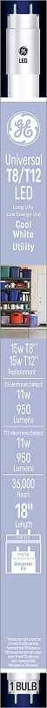 GE GE 37178 Linear Bulb, T8 Lamp, 15 W Equivalent, Bi-Pin Lamp Base, Frosted, Cool White Light, 4000 K Color Temp ELECTRICAL GE