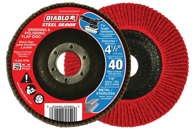DIABLO Diablo Steel Demon DCX045040N01F Flap Disc, 4-1/2 in Dia, 7/8 in Arbor, 40 Grit, Ultra Coarse TOOLS DIABLO