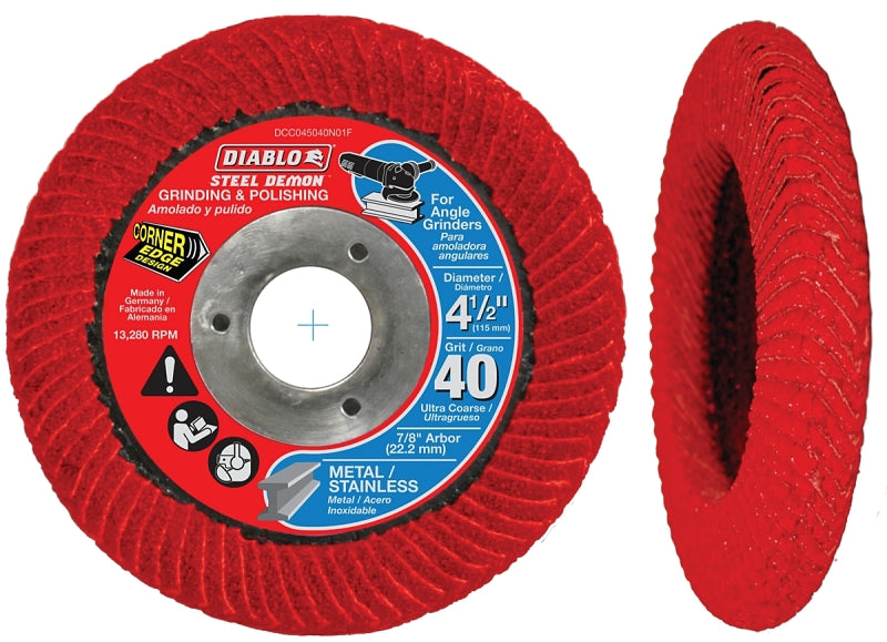 DIABLO Diablo Steel Demon DCC045040N01F Flap Disc, 4-1/2 in Dia, 7/8 in Arbor, 40 Grit, Ultra Coarse, Zirconium Abrasive TOOLS DIABLO