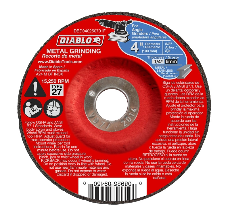 DIABLO Diablo DBD040250701F Grinding Wheel, Applicable Materials: Cast Iron, Sheet Metal, Stainless Steel, 4 in Dia TOOLS DIABLO