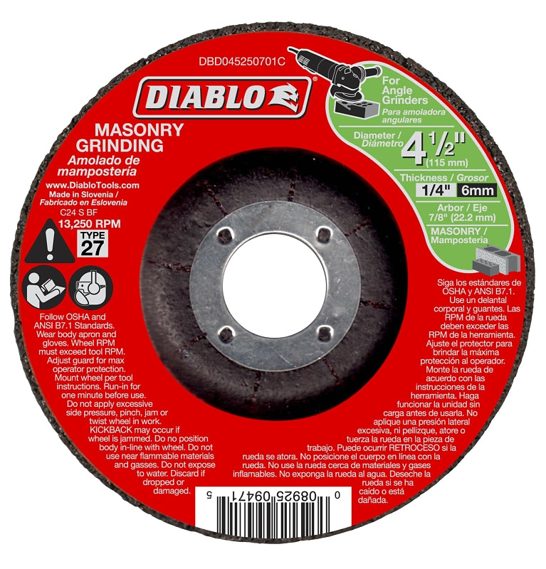 DIABLO Diablo DBD045250701C Grinding Wheel, Applicable Materials: Cement, Cinder, Paver Stone, 4-1/2 in Dia, 1/4 in Thick TOOLS DIABLO