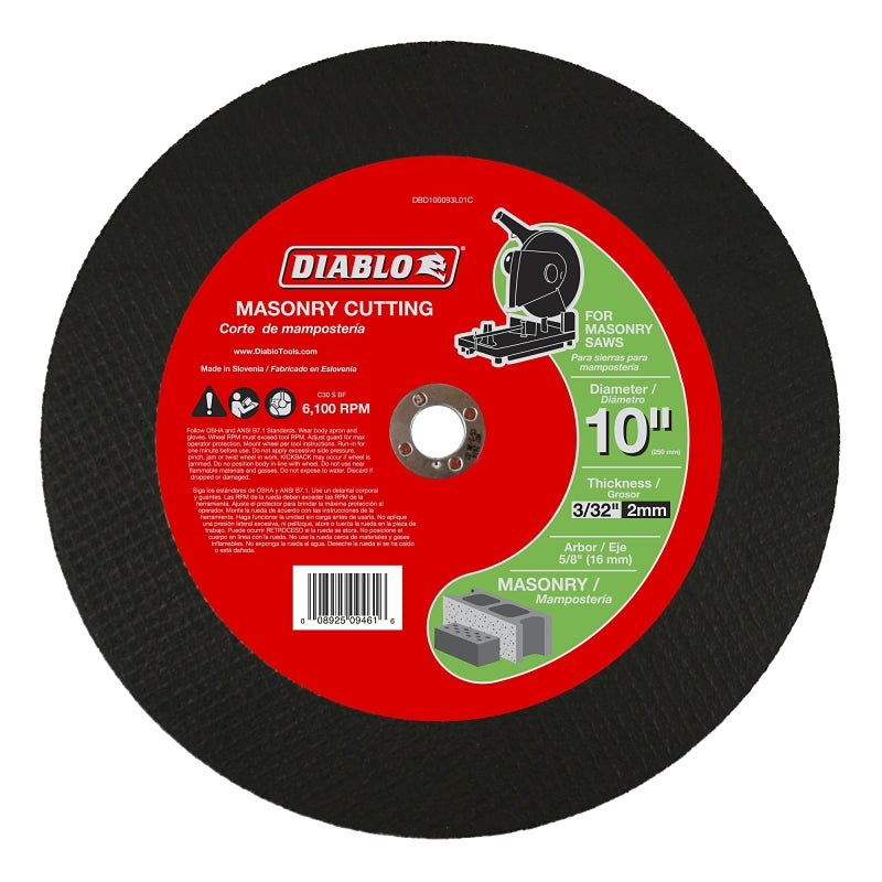 DIABLO Diablo DBD100093L01C Cut-Off Disc, 10 in Dia, 3/32 in Thick, Aluminum Oxide Abrasive, 5/8 in Arbor TOOLS DIABLO