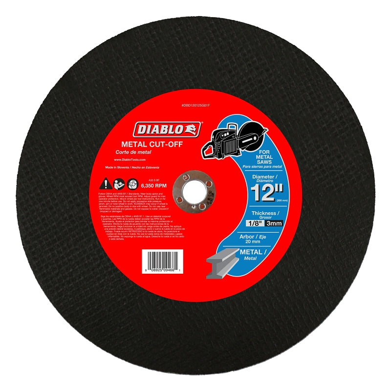 DIABLO Diablo DBD120125G01F Cut-Off Wheel, 12 in Dia, 1/8 in Thick, 3/4 in Arbor, Aluminum Oxide Abrasive TOOLS DIABLO