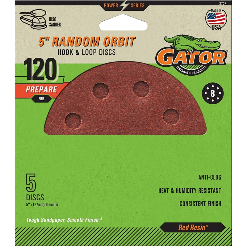 GATOR Gator 3723 Sanding Disc, 5 in Dia, 120 Grit, Fine, Aluminum Oxide Abrasive, Vented