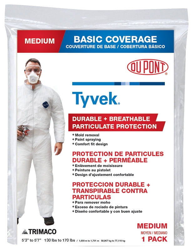 TRIMACO Trimaco 14121 Professional Painter's Coveralls, M, Zipper Closure, Tyvek, White PAINT TRIMACO   