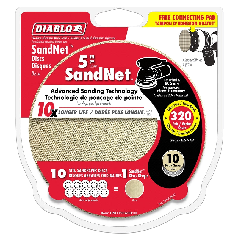 DIABLO Diablo DND050320H10I Sanding Disc, 5 in Dia, 320 Grit, Super Fine, Universal, Aluminum Oxide Abrasive TOOLS DIABLO