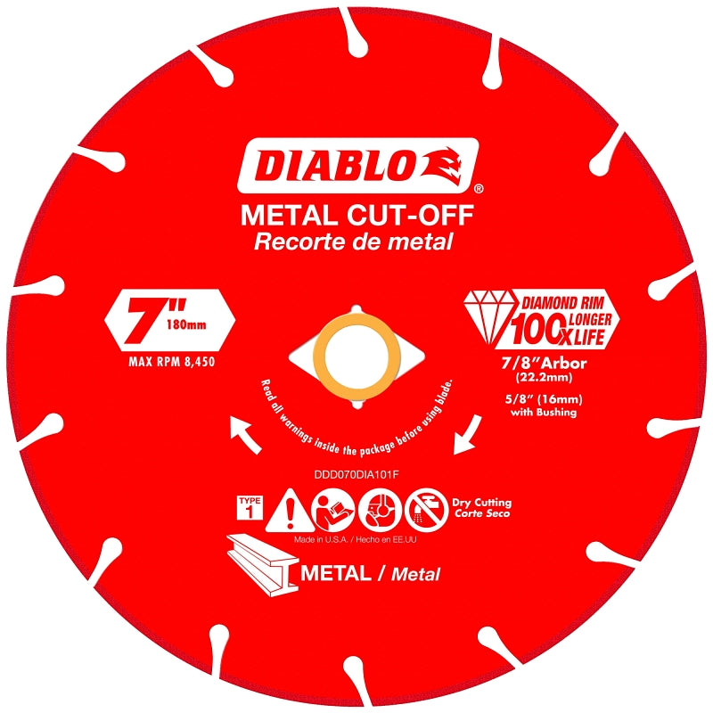 DIABLO Diablo DDD070DIA101F Cut-Off Blade, 7 in Dia, 5/8, 7/8 in Arbor, Segmented Rim TOOLS DIABLO