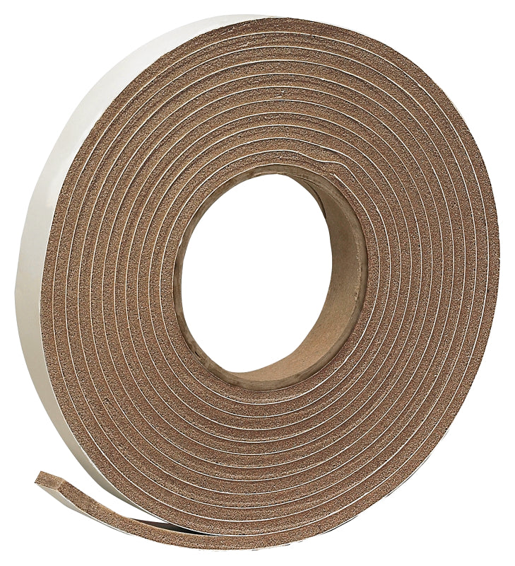 FROST KING Frost King V449BH Weatherseal Tape, 3/4 in W, 17 ft L, 3/16 in Thick, Vinyl Foam, Brown