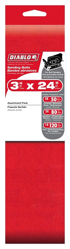 DIABLO Diablo DCB324ASTS03G Sanding Belt Pack, 3 in W, 24 in L, 50, 80, 120 Grit, Coarse, Fine, Medium