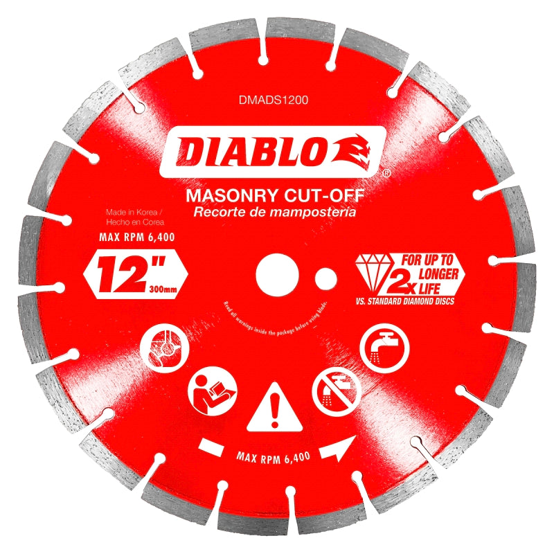 DIABLO Diablo DMADS1200 Series Saw Blade, Cut-Off Disc Blade, 12 in Dia, Segmented Rim, 1/PK TOOLS DIABLO