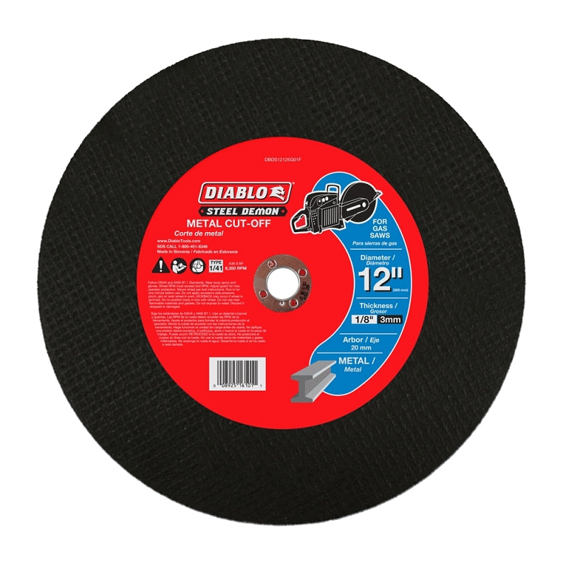 DIABLO Diablo Steel Demon DBDS12125G01F High-Speed Cut-Off Disc, 12 in Dia, 1/8 in Thick, 20 mm Arbor, Ceramic Abrasive TOOLS DIABLO